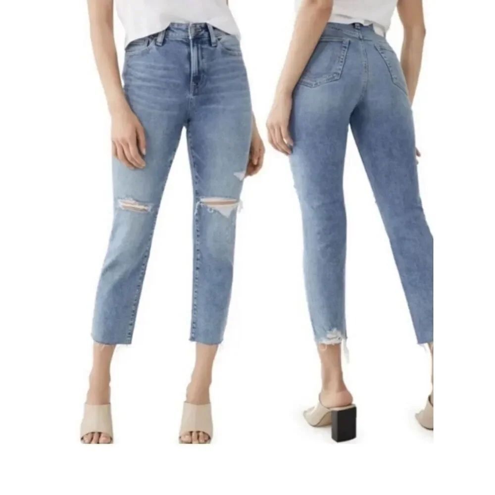 True Religion Starr Mid Rise Cropped Straight Jean Distressed Womens 28